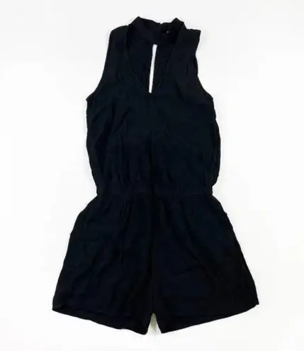 Monrow Black Crepe Textured V Neck Cut Out Sleeveless Choker Romper Playsuit M