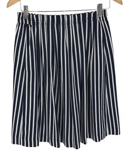 J Crew Women's Pleated Striped Skirt Midi Lined Pull On Navy Blue White Size 0