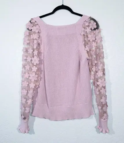 Industry New Pink Floral Appliqué Sheer Sleeve Sweater Size Large