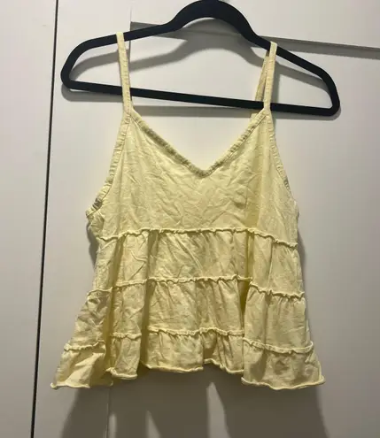 American Eagle Yellow Tiered V Neck Tank Top Size Medium