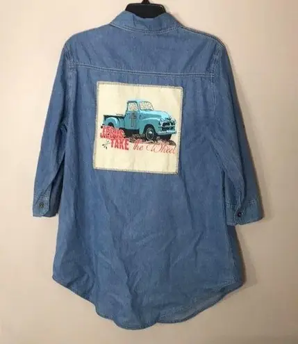 Southern Grace  denim button down Jesus take the wheel patch shirt size L - Image 1