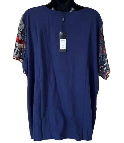 Tolani Collection Mesh Embroidered Blouse in Navy