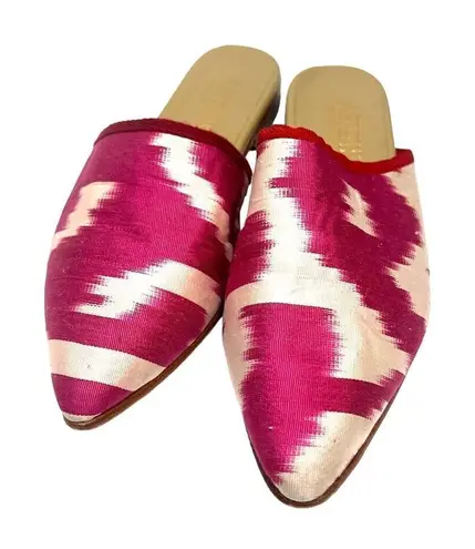 Artemis Pink White Silk Mule Slides Sz. 37 (US 6.5)