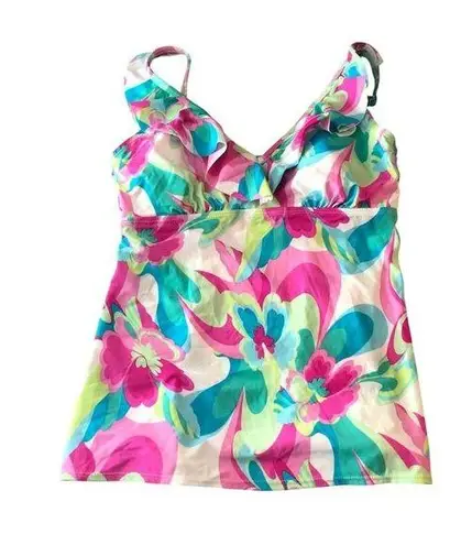 Tankini Top Ruffle Molded Cups Floral Colorful M Pink Size M