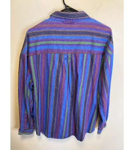 Basic 955 Jeans Bright Colorful Vintage Denim Striped Long Sleeve Button Up XL