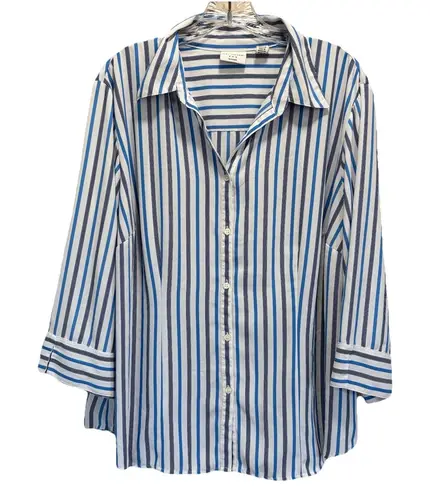 Covington Striped Button Up 3/4 Wide Sleeve Chiffon Blouse Size 20W Blue/White