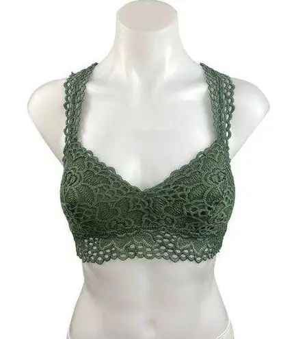 Aerie  Olive Green Eyelet Floral Lace Crochet Racerback Bralette Bra Top Size S