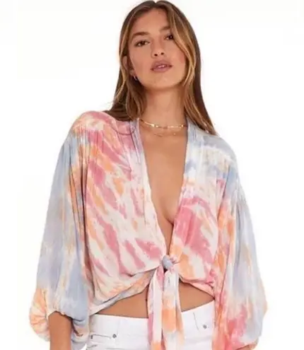 Young Fabulous and Broke NWT  Carmen Ombre Tie Dye Tie Front Top Small Boho Beach