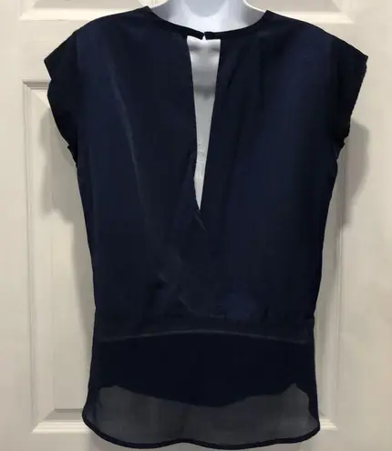 Ro & De  Navy Blue Blouse Sheer V Wrap Open Back Size S Women’s