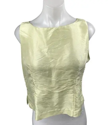 Silk Box 100% Silk Yellow Sleeveless Boat Neck Slit Boxy Tank Crop Top Size 8