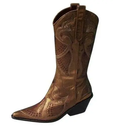 Donald Pliner Western Gold Metallic Leather Intricate Stitch Boot New $750 NWT Size 6.5