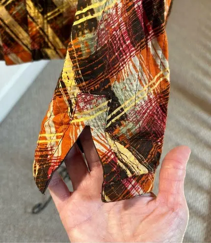 Reversible Autumn Fall Foliage Colors Button Front Quilted Jacket Size XL Brown