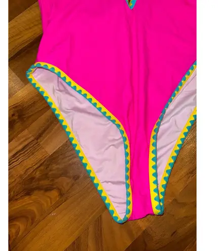 Popvil XL One Piece Swimsuit Hot Pink Criss Cross Bathing Suit neon bathing suit