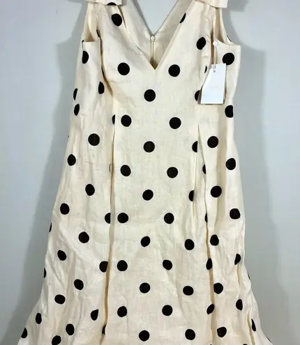 Zimmermann Crush Polka Dot Linen Midi Dress Cream Black US 12 AU 4 NWT
