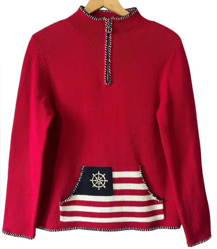 Villager Sport Women’s Fisherman Nautical Americana Quarter Zip Flag Sweater M
