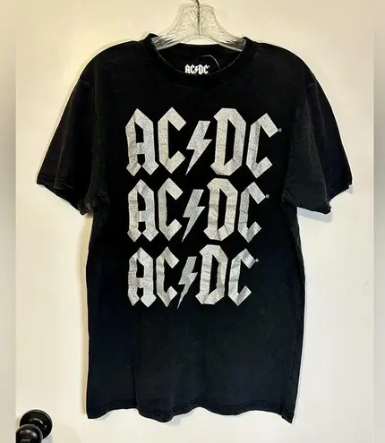 AC/DC Black Graphic Glitter T-shirt Rock Band Groupie Cotton Music Size Small