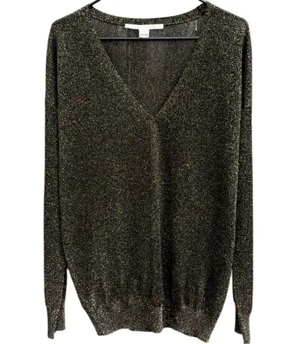 Diane Von Furstenberg EUC  Ania Bis Metallic Sweater Black Gold Size M