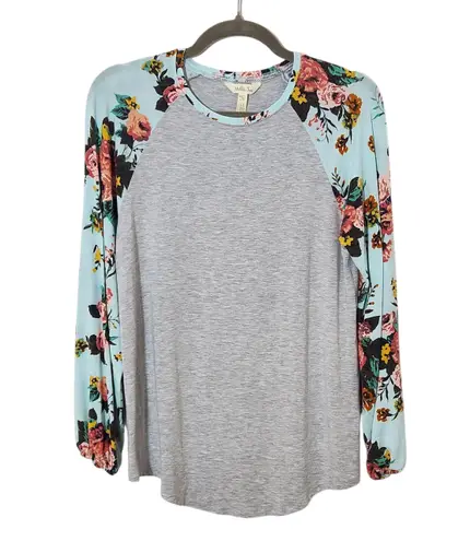 Matilda Jane Gray Raglan Floral Sleeve Tee Size Medium Floral Baseball Tee