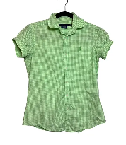 Ralph Lauren Sport Women's Green Gingham Button Down Shirt Size 6 Cotton Preppy