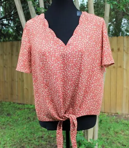 Nine Britton  Orange Floral Short Sleeve Blouse