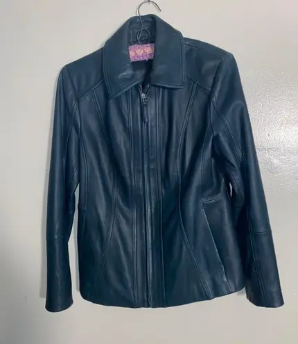 Preston & York M Dark Green Genuine Lamb Skin Leather Jacket, worn condition.