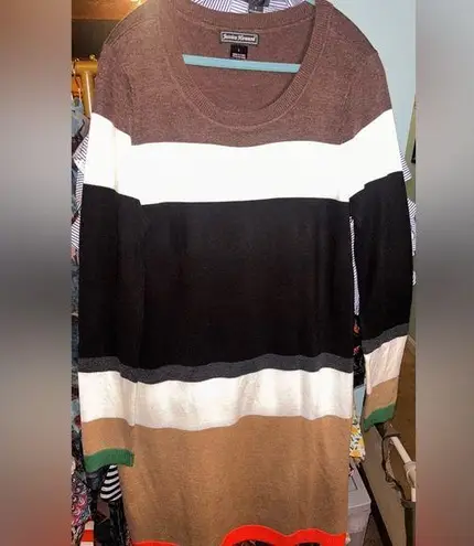 Jessica Howard Brown and Black Crewneck Sweater Dress with Color-Block Design