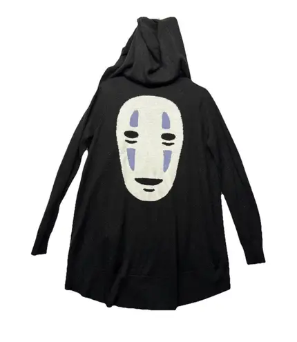 Studio Ghibli Spirited Away No Face Hooded Open Front Cardigan Size Medium Black