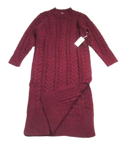 Tuckernuck NWT Hyacinth House Maddox in Maroon Cable Knit Midi Sweater Dress M