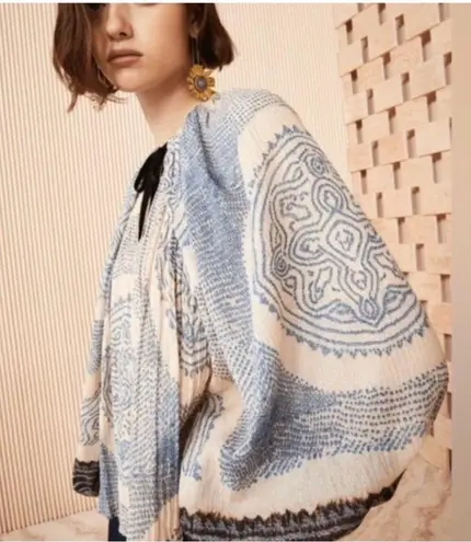 Ulla Johnson Pauline Printed Silk Chiffon Blouse Moonstone Blouse Size 6 Peasant