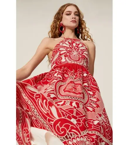 Red Valentino Embroidered Floral Poplin Sleeveless A-Line Dress Red Women's 38