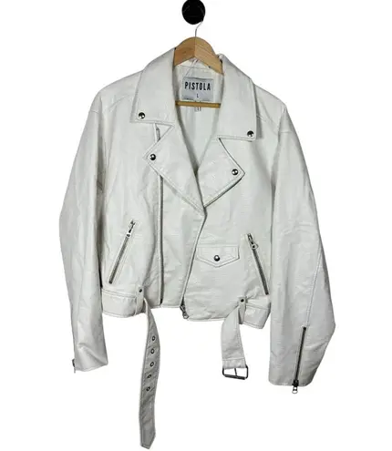 Pistola Women’s Tracy Cropped Leather Moto Jacket in White Size L