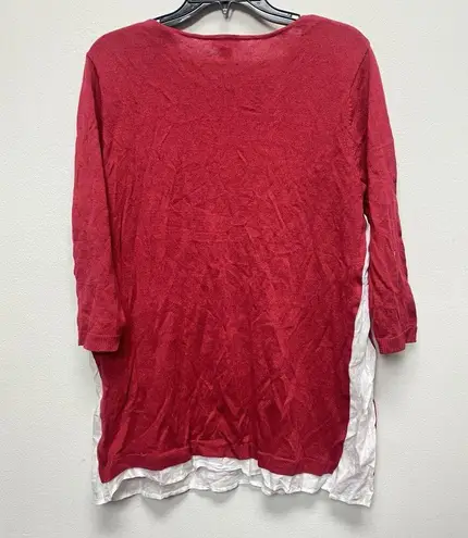 J.Jill  Shirt Womens Large Linen Blend Red White 3/4 sleeve Casual Ladies Spring