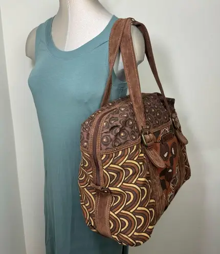 Fossil Vintage  Travel Weekender Bag Printed Canvas & Leather Brown