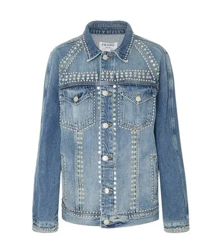 Frame  Le Denim Studded Jacket Light Fading Button Front Sz M Gelder Blue