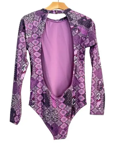 RUSTY Swim One Piece Long Sleeve Surf Suit Size L NEW Purple Floral Size L