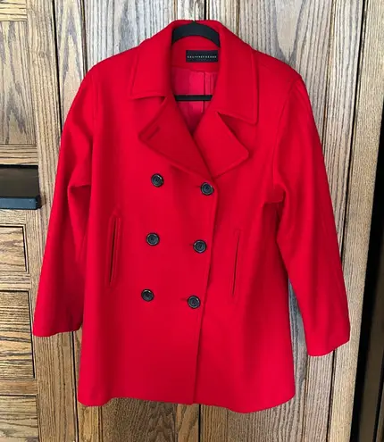 Geoffrey Beene Sport Red 100% Wool Trench Pea Long Coat Overcoat women’s large