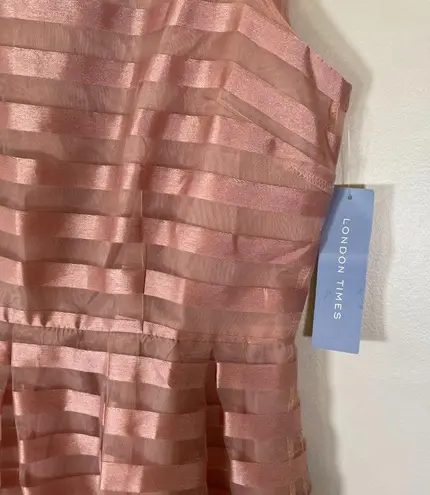 London Times NWT  Modcloth Rose Gold Pink Retro Organza Stripe A Line Dress