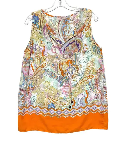 Saint Tropez West Paisley Blouse Top L Orange Paisley Boho Coastal Hippie Chic