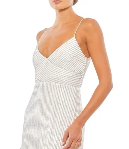 Mac Duggal 10817 Pearl White Beaded Art Deco Full Length Gown Dress Women’s US 4