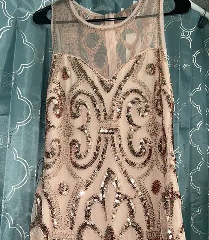 Vvm Curve Formal Dress. Size Medium. Rose Gold. Sheer Top. NWT. Has Stretch Gold