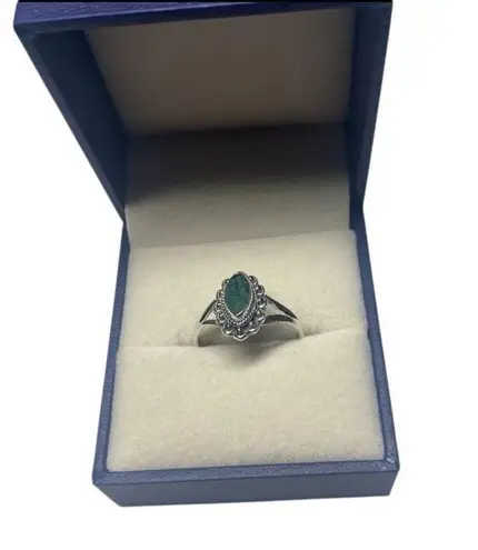 Marquise Cut Natural Beryl Emerald Solitaire Size 7 Heat and Dye Treatment Sterling Green