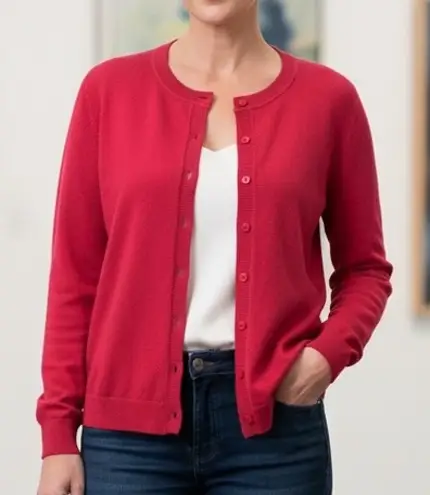 Talbots Raspberry Fuschia Pink Pima Cotton Bend Cardigan Sweater 1X Plus