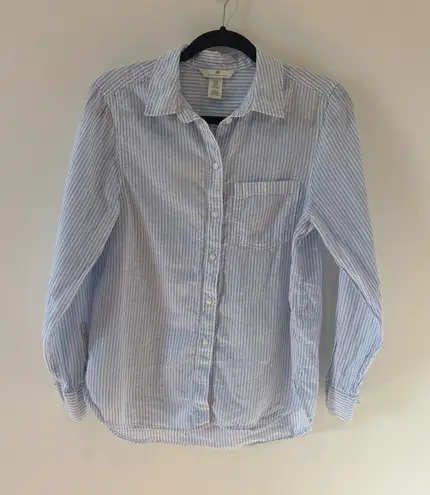 H&M  Linen Blend Striped Button Up Shirt Womens XS Blue White Casual thumbnail 1
