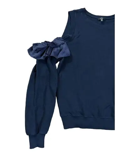 Clu Womens Navy Blue Off the Shoulder Sweater Top Sz M Ruffle sleeves Size M