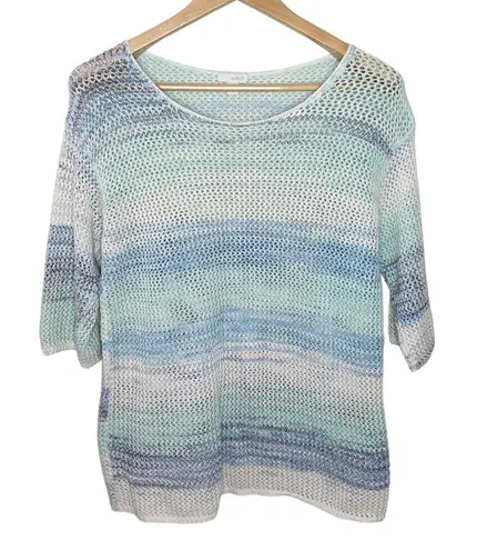 J Jill cotton tie dye crochet open knit 3/4 sleeve tunic length sweater size M White Size M