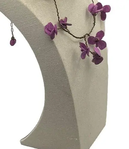 Vintage 3 Floral Wired Strand Purple Fuchsia Spacer Necklace W/ Paired N…