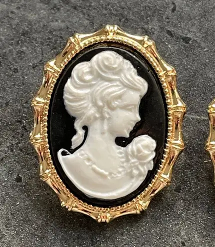 Anthropologie 18k Gold Plated Classic Black & White Cameo Earrings