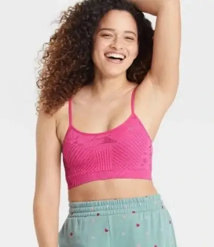 Colsie Women's Scoop Neck Lightweight Crochet Bralette Pink Medium