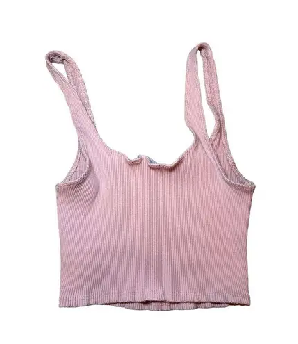 Lulu’s Pink Ribbed Crop Tank Top Sz S