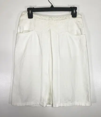 Dries Van Noten White Cotton‑Linen Pleated A‑Line Skirt Elegant Summer Sz 36 (S)